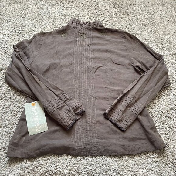 Pete And Greta by Johnny Was High Neck Embroidered Blouse Gray NWT $220 Large - Picture 2 of 10